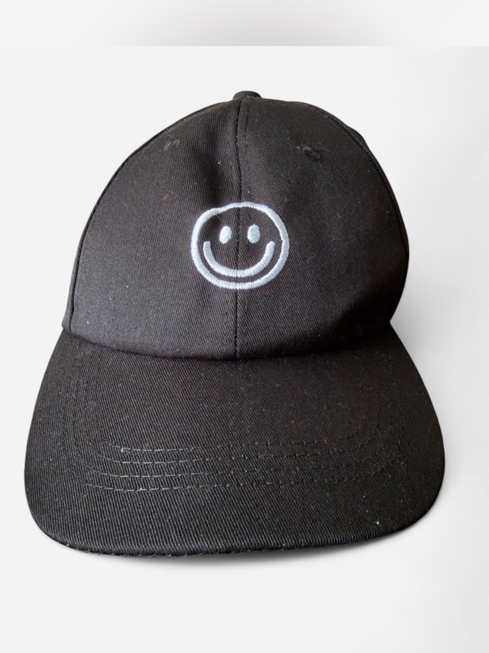 Kids Black Smiley Baseball Cap - Embroidered Logo